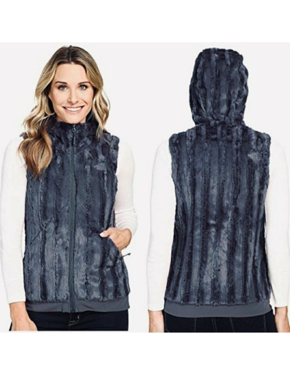 THE NORTH FACE Ink Blue Furlander Faux Fur Vest